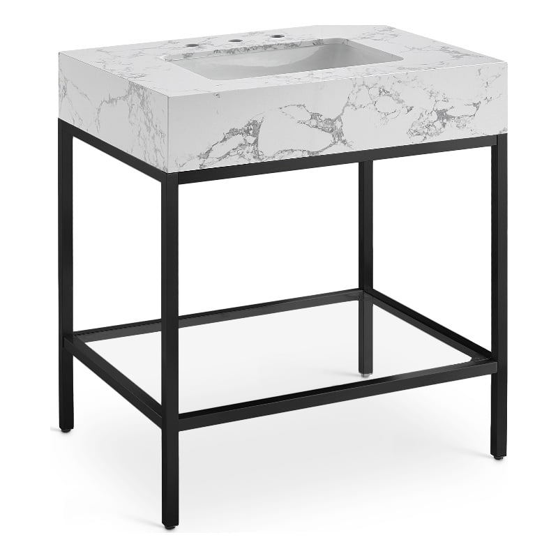 Meridian Furniture Marmo Black Engineered Stone Bathroom Vanity
