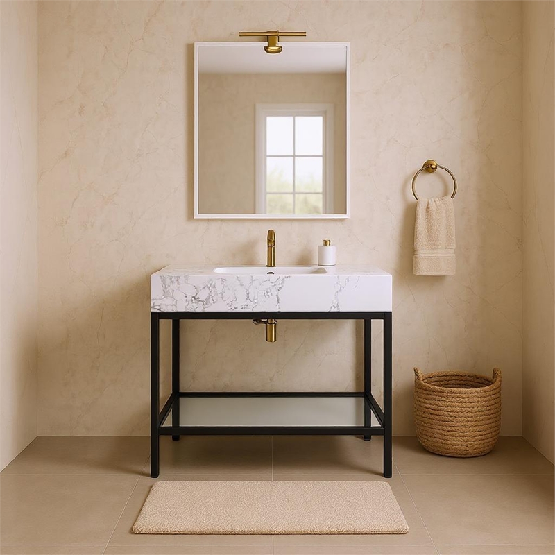 Meridian Furniture Marmo White Engineered Stone Bathroom Vanity