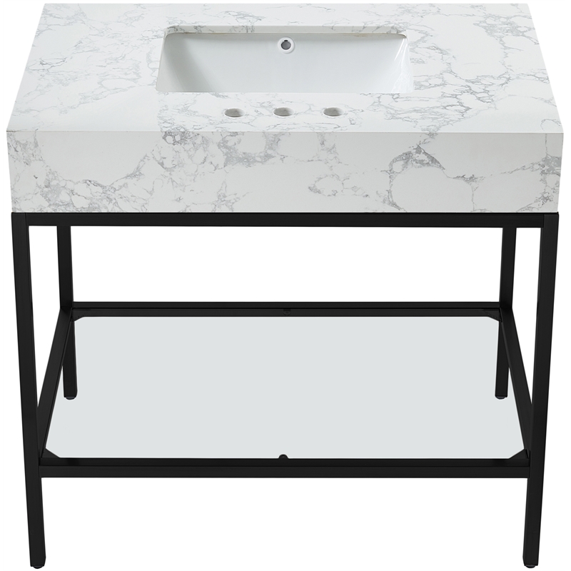 Meridian Furniture Marmo White Engineered Stone Bathroom Vanity
