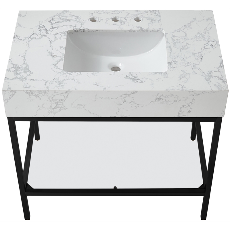 Meridian Furniture Marmo White Engineered Stone Bathroom Vanity