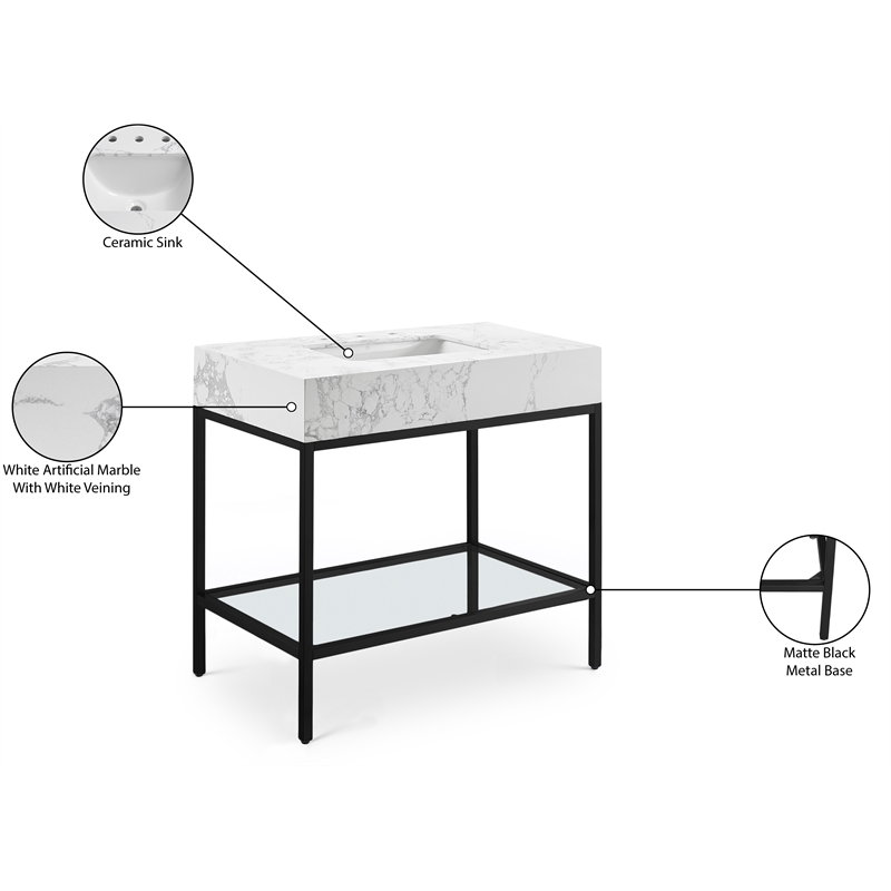 Meridian Furniture Marmo White Engineered Stone Bathroom Vanity