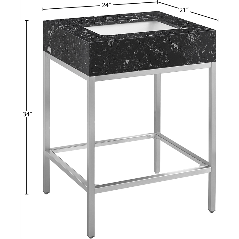 Meridian Furniture Marmo Black Engineered Stone Bathroom Vanity