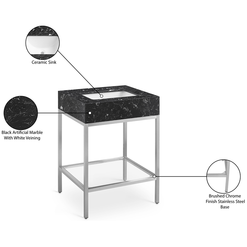 Meridian Furniture Marmo Black Engineered Stone Bathroom Vanity
