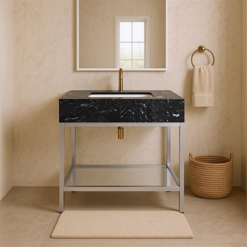 Meridian Furniture Marmo White Engineered Stone Bathroom Vanity