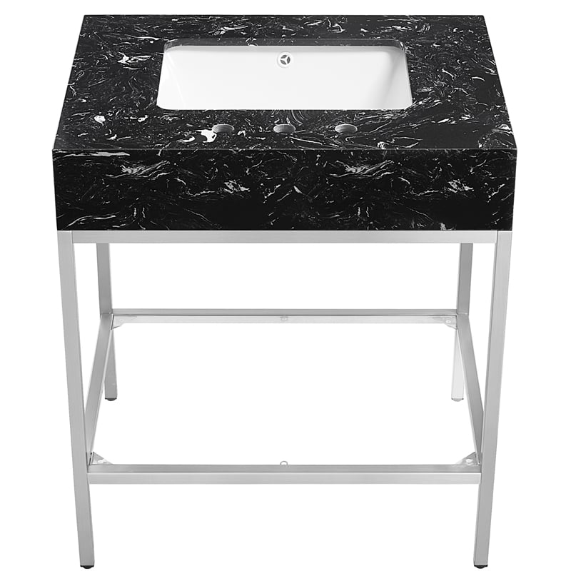 Meridian Furniture Marmo White Engineered Stone Bathroom Vanity