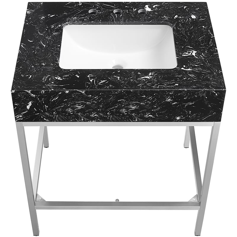 Meridian Furniture Marmo White Engineered Stone Bathroom Vanity