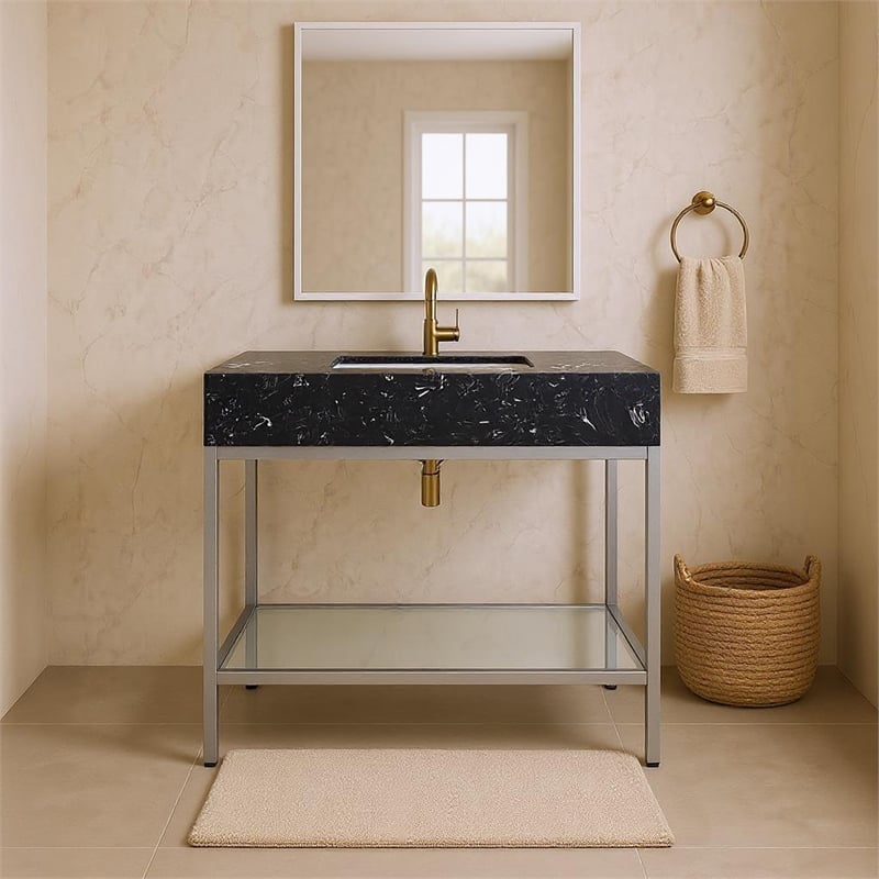 Meridian Furniture Marmo Black Engineered Stone Bathroom Vanity