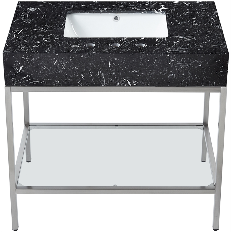 Meridian Furniture Marmo Black Engineered Stone Bathroom Vanity