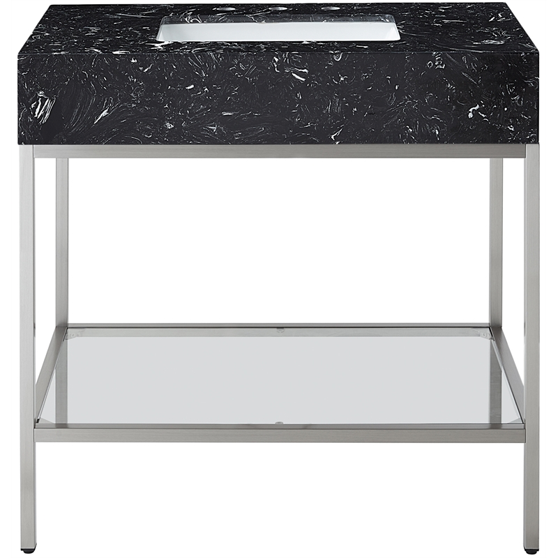 Meridian Furniture Marmo Black Engineered Stone Bathroom Vanity