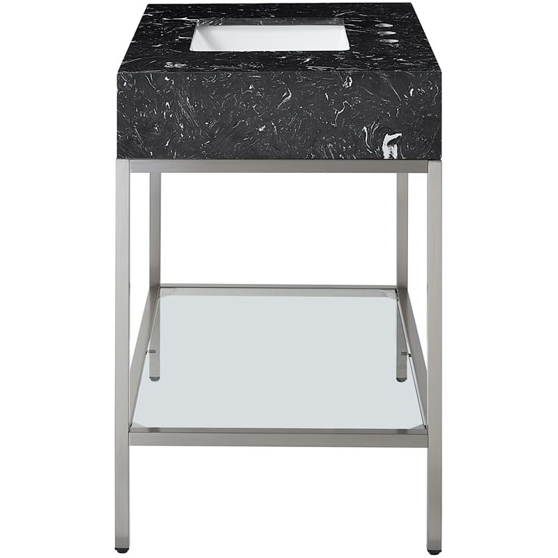 Meridian Furniture Marmo Black Engineered Stone Bathroom Vanity