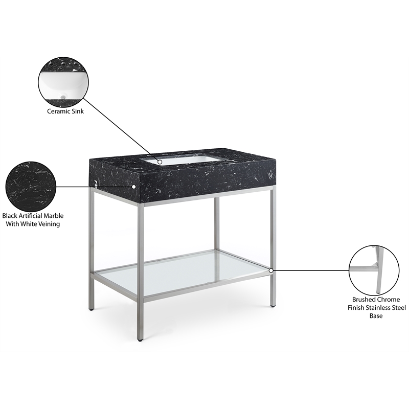 Meridian Furniture Marmo Black Engineered Stone Bathroom Vanity