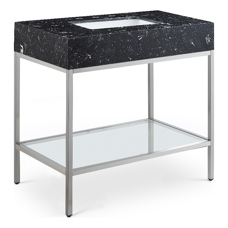 Meridian Furniture Marmo Black Engineered Stone Bathroom Vanity