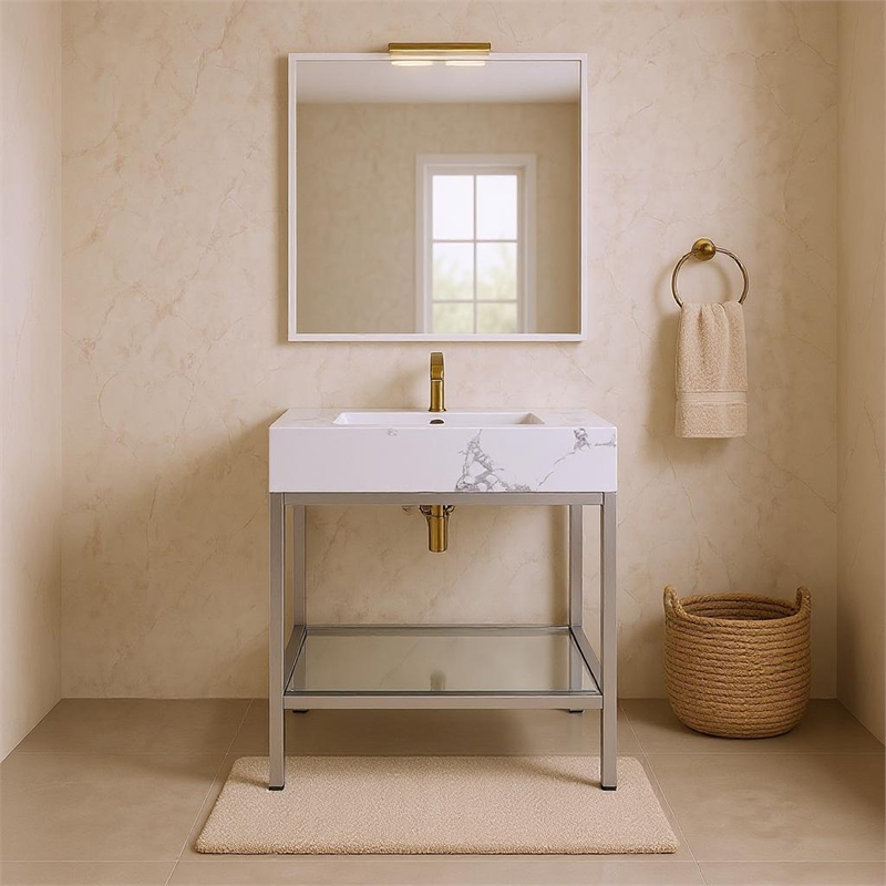 Meridian Furniture Marmo White Engineered Stone Bathroom Vanity