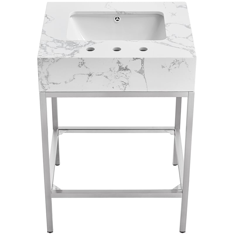 Meridian Furniture Marmo White Engineered Stone Bathroom Vanity