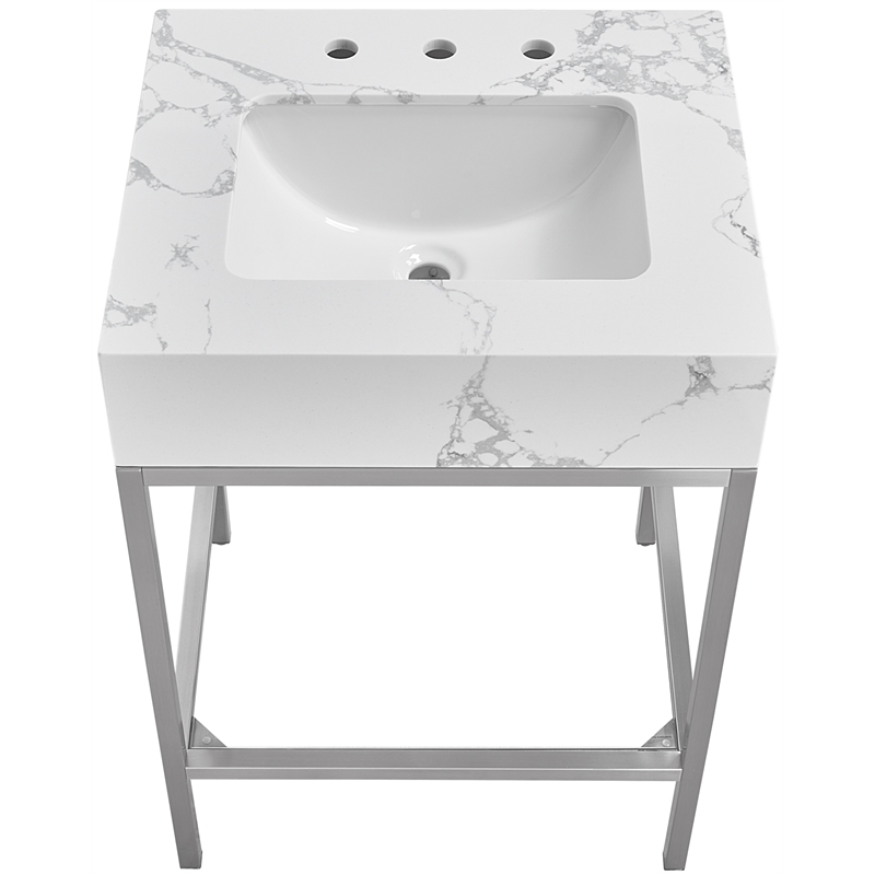 Meridian Furniture Marmo White Engineered Stone Bathroom Vanity