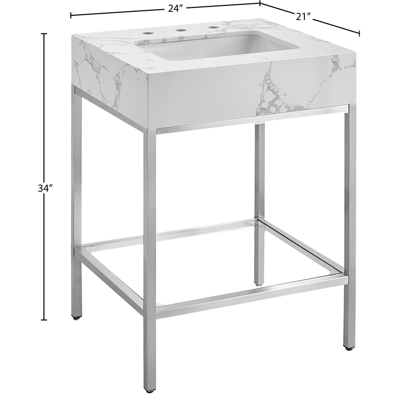 Meridian Furniture Marmo White Engineered Stone Bathroom Vanity