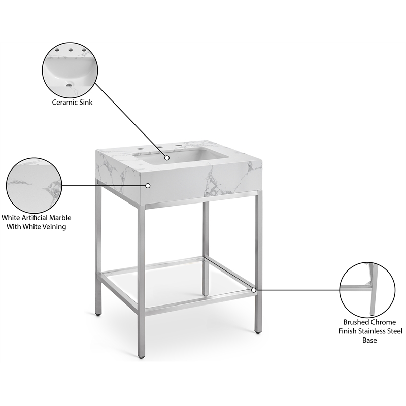 Meridian Furniture Marmo White Engineered Stone Bathroom Vanity
