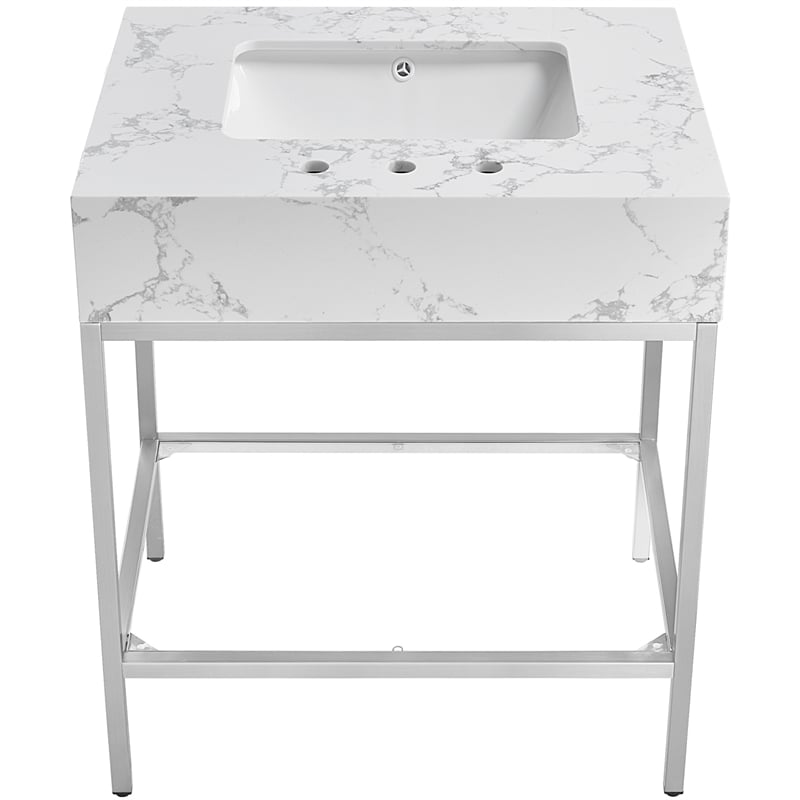 Meridian Furniture Marmo White Engineered Stone Bathroom Vanity