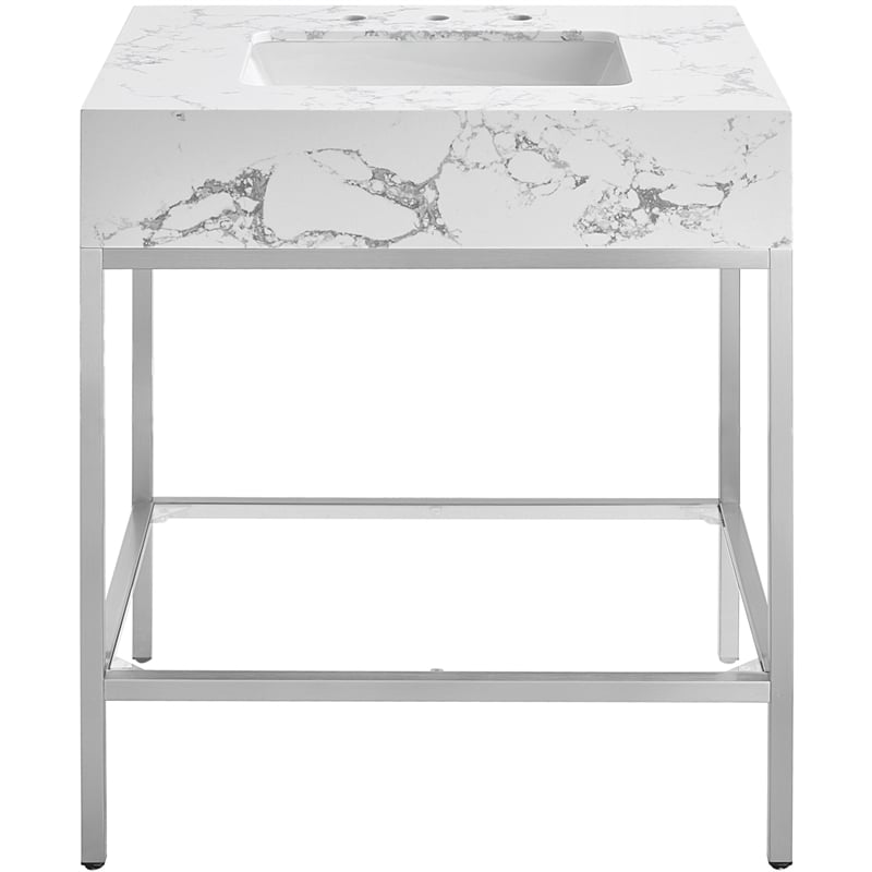 Meridian Furniture Marmo White Engineered Stone Bathroom Vanity