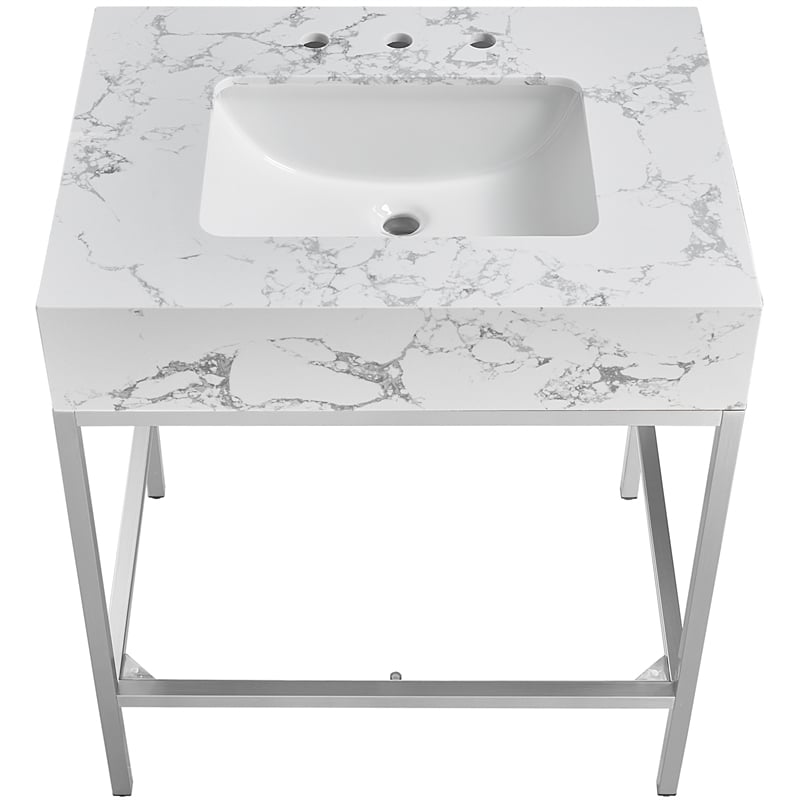 Meridian Furniture Marmo White Engineered Stone Bathroom Vanity