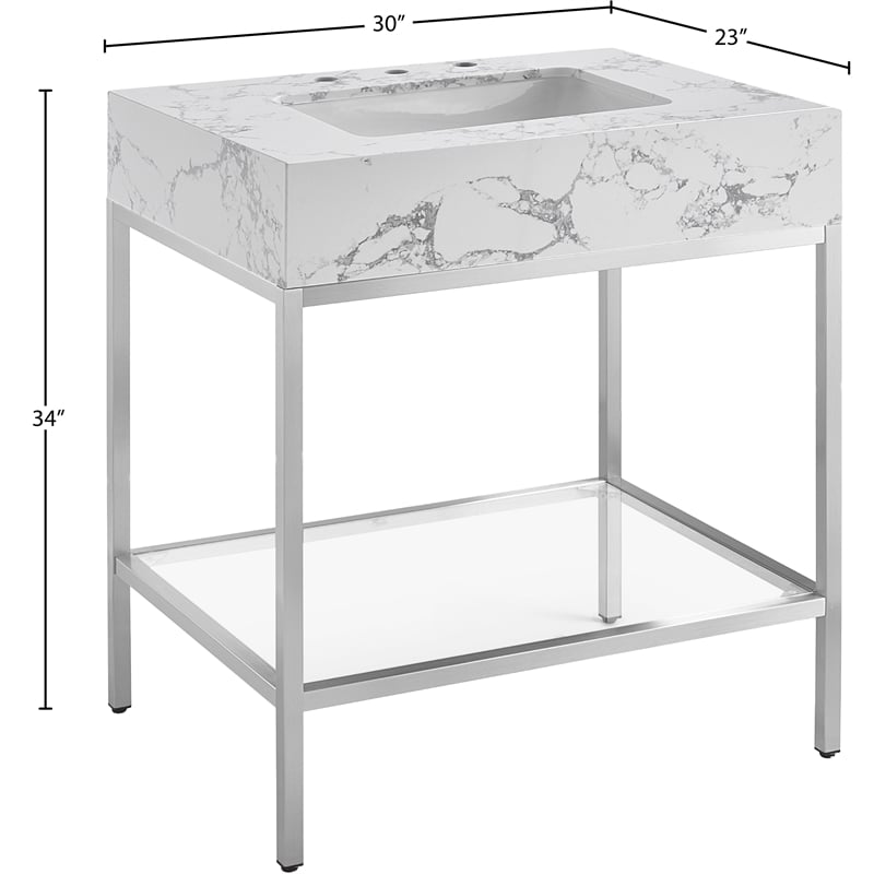Meridian Furniture Marmo White Engineered Stone Bathroom Vanity