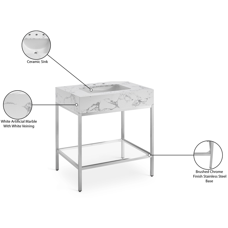 Meridian Furniture Marmo White Engineered Stone Bathroom Vanity