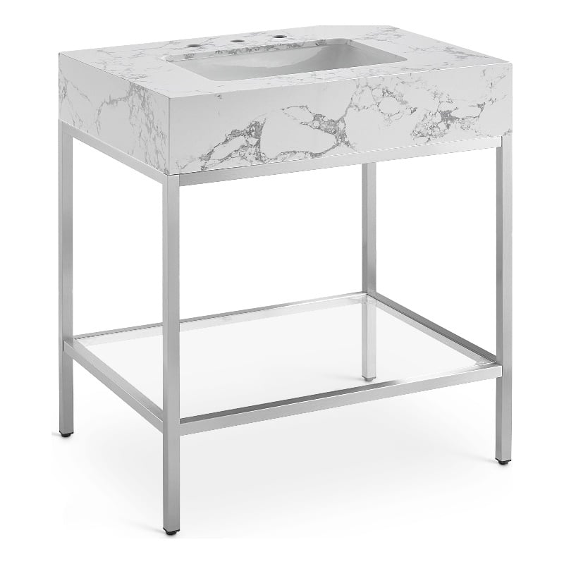 Meridian Furniture Marmo White Engineered Stone Bathroom Vanity