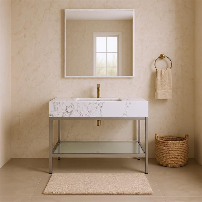 Meridian Furniture Marmo White Engineered Stone Bathroom Vanity