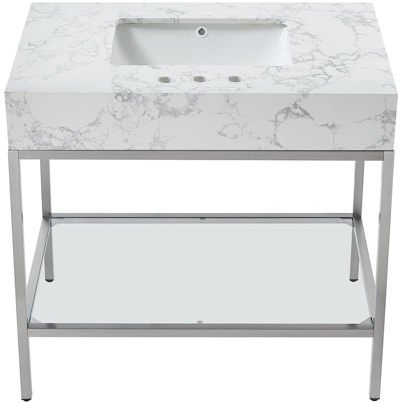 Meridian Furniture Marmo White Engineered Stone Bathroom Vanity