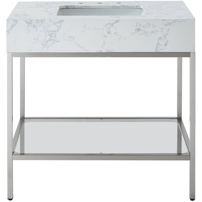 Meridian Furniture Marmo White Engineered Stone Bathroom Vanity