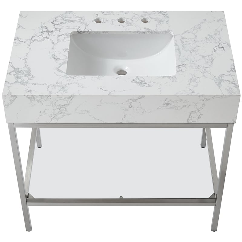 Meridian Furniture Marmo White Engineered Stone Bathroom Vanity