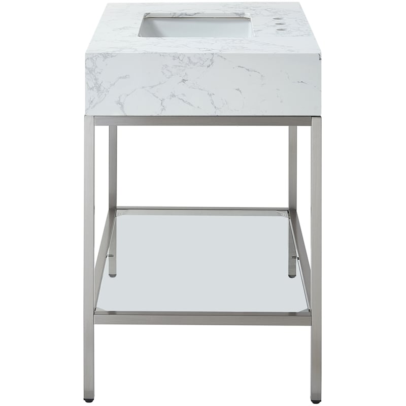 Meridian Furniture Marmo White Engineered Stone Bathroom Vanity