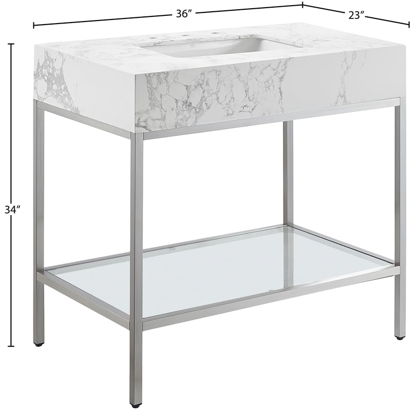 Meridian Furniture Marmo White Engineered Stone Bathroom Vanity