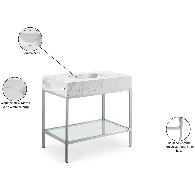 Meridian Furniture Marmo White Engineered Stone Bathroom Vanity