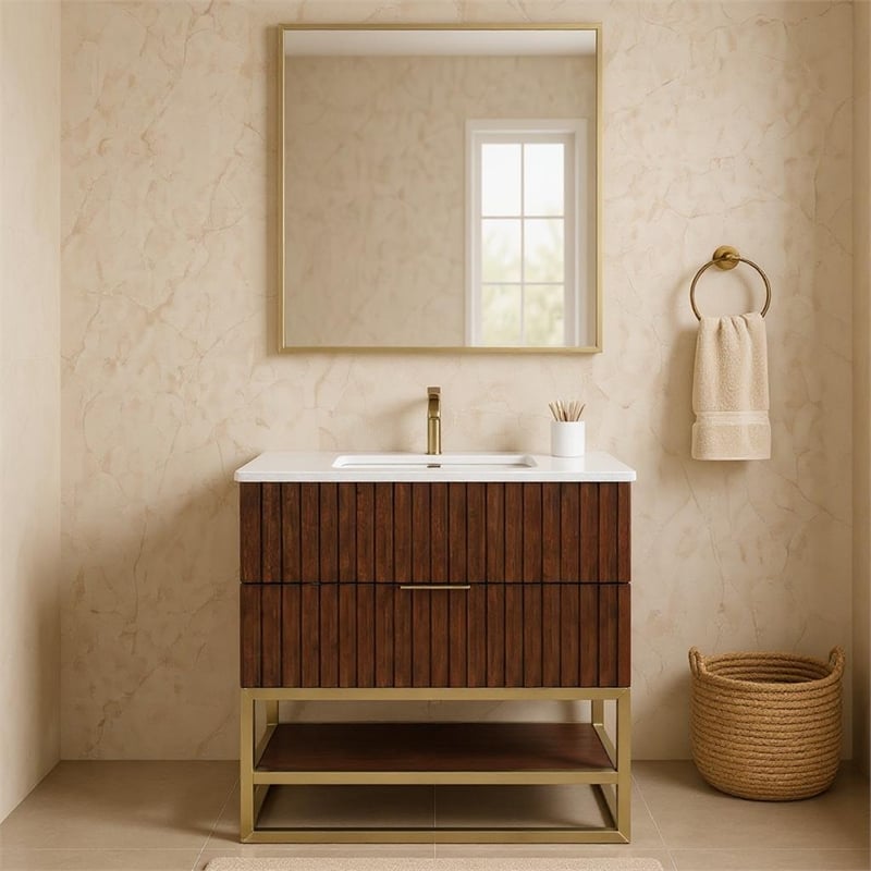 Meridian Furniture Monad Walnut Bathroom Vanity