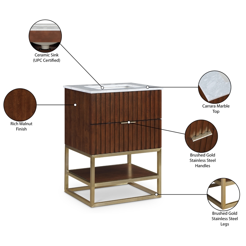 Meridian Furniture Monad Walnut Bathroom Vanity