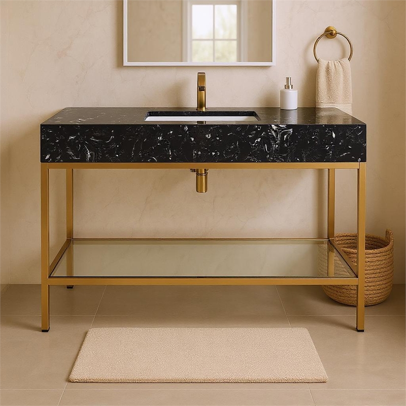 Meridian Furniture Marmo Black Engineered Stone Bathroom Vanity
