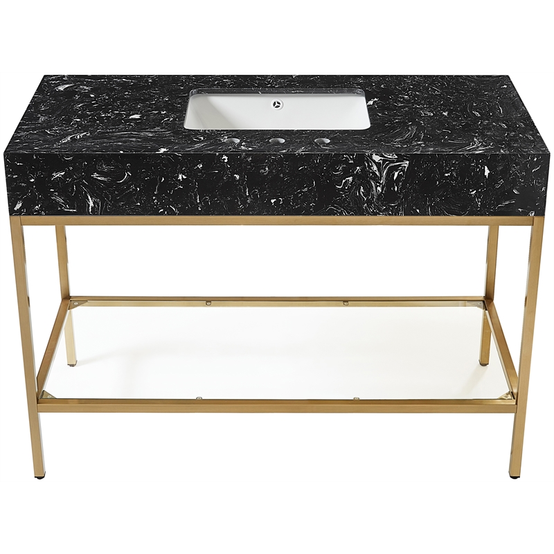 Meridian Furniture Marmo Black Engineered Stone Bathroom Vanity