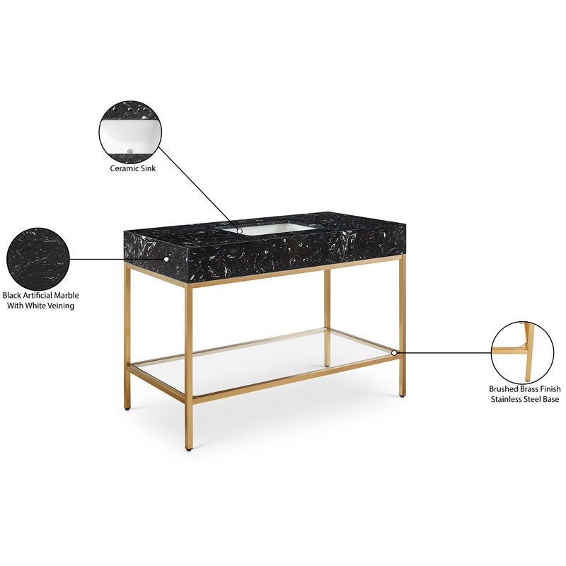 Meridian Furniture Marmo Black Engineered Stone Bathroom Vanity