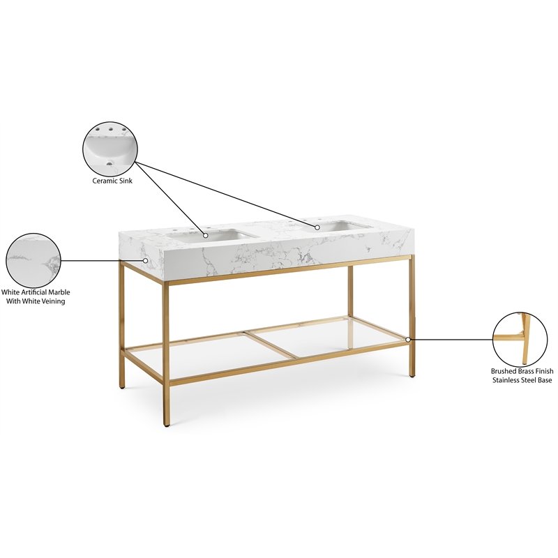 Meridian Furniture Marmo White Engineered Stone Bathroom Vanity
