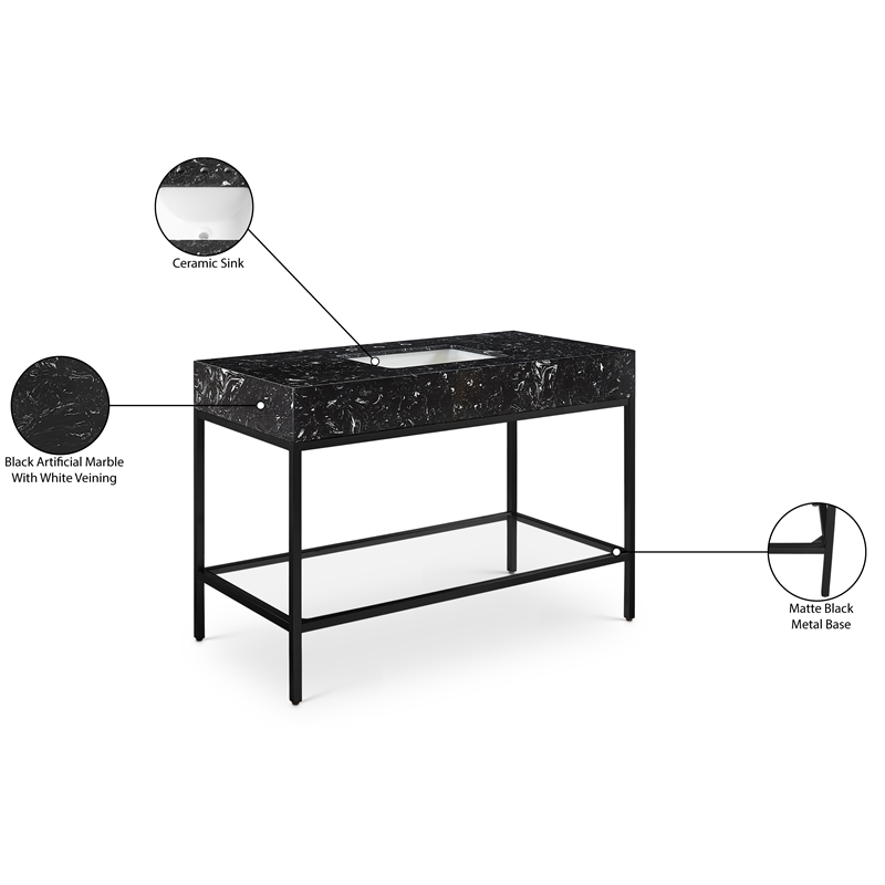 Meridian Furniture Marmo Black Engineered Stone Bathroom Vanity