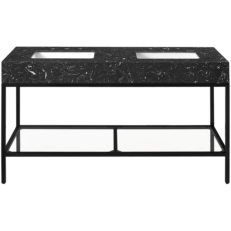 Meridian Furniture Marmo Black Engineered Stone Bathroom Vanity