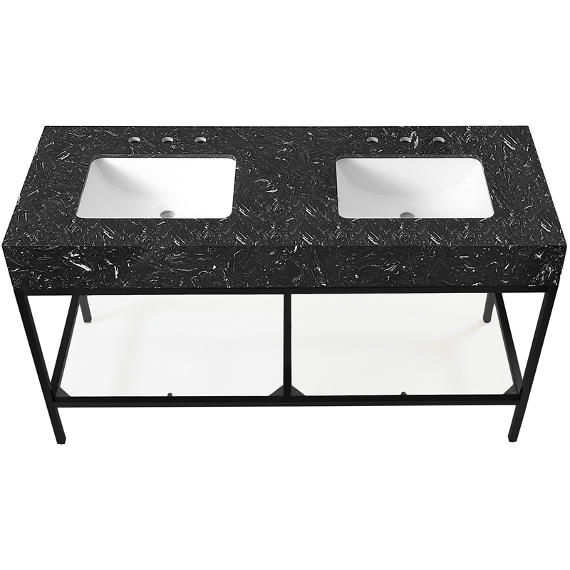 Meridian Furniture Marmo Black Engineered Stone Bathroom Vanity
