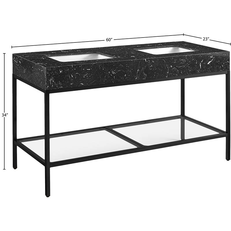 Meridian Furniture Marmo Black Engineered Stone Bathroom Vanity
