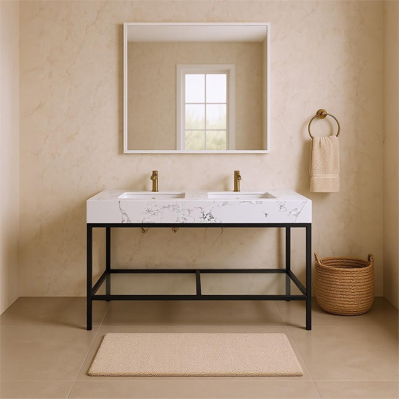 Meridian Furniture Marmo White Engineered Stone Bathroom Vanity