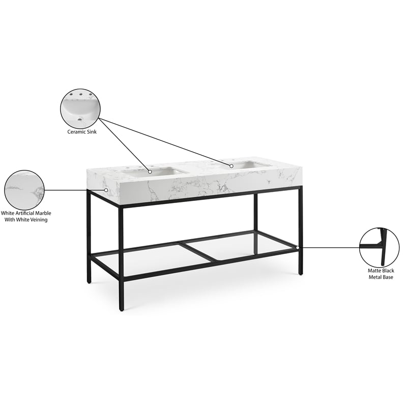 Meridian Furniture Marmo White Engineered Stone Bathroom Vanity