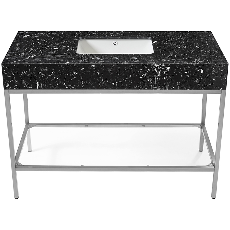 Meridian Furniture Marmo Black Engineered Stone Bathroom Vanity