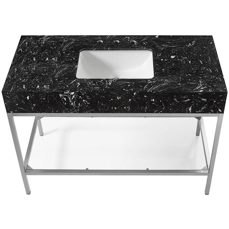 Meridian Furniture Marmo Black Engineered Stone Bathroom Vanity