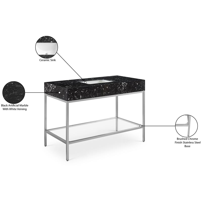 Meridian Furniture Marmo Black Engineered Stone Bathroom Vanity