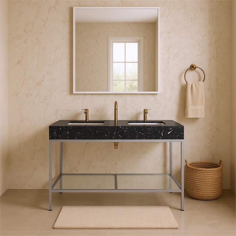 Meridian Furniture Marmo Black Engineered Stone Bathroom Vanity
